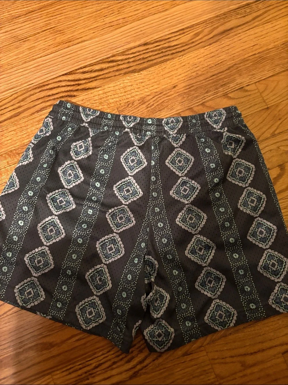 RSQ Men's Black Swim Shorts with Teal Geometric Print
